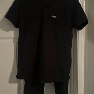 Figs Black Button Down Shirt Short Sleeve Relaxed Fit